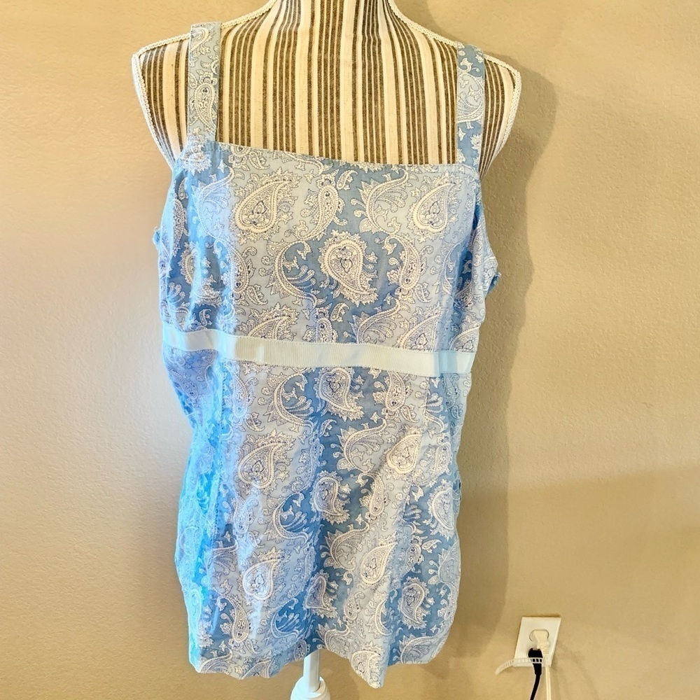 Tommy Hilfiger Tank Size 14 Pale Blue White Paisley Ribbon Waist Tunic Side Zip